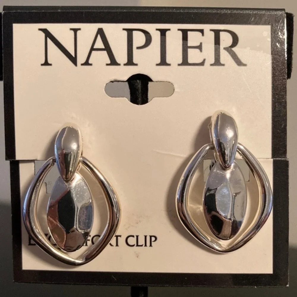 Napier Silver Geometric Clip-On Earrings